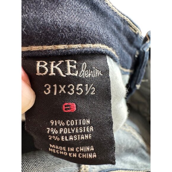 BKE Denim Payton Bootcut Jeans Womens Size 31XL Dark Wash Distressed Stretch Cot - Picture 3 of 7